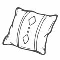 Doodle sofa cushion for comfort vector illustration with black contour lines isolated on white background. Cozy home concept Royalty Free Stock Photo