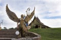 Kinnaree angel statue and lighting at Sirindhorn wararam phu prao temple or Wat phu prao