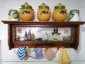 DECORATION KITCHEN-shelf of wood with jars Royalty Free Stock Photo