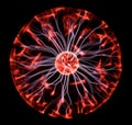 Decoration lamp in shape of plasma ball with red and blue electrodes Royalty Free Stock Photo