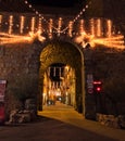 Christmas decorations at entrance of old city of Castiglion Fiorentino, Arezzo. Italy