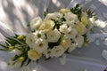 Decoration made of yellow and white flowers for a wedding