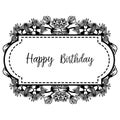 Decoration ornament cute flower frame, lettering of happy birthday, for shape of various card. Vector Royalty Free Stock Photo