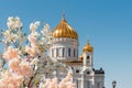 Decoration of the Patriarchal Bridge for Easter. The Cathedral of Christ the Savior Royalty Free Stock Photo