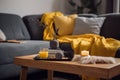 house decor grey home pillow room yellow cushion interior sofa modern. Generative AI.