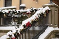 decoration of porch railings on the street on Christmas Eve Royalty Free Stock Photo