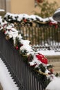 decoration of porch railings on the street on Christmas Eve Royalty Free Stock Photo