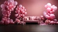 Decoration of the room to the day. Valentine's Hats, Flowers, Photo Studio in Pink