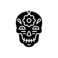 Decoration skull black icon concept. Decoration skull flat vector symbol, sign, illustration.