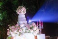 Decoration wedding with cake bubble and lighting in ceremony. Beautiful Wedding Cake. Abstract blurred soft of wedding cake and b Royalty Free Stock Photo