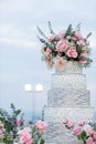 Decoration wedding with cake bubble and lighting in ceremony. Beautiful Wedding Cake. Royalty Free Stock Photo