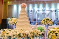 Decoration wedding with cake bubble and lighting in ceremony. Beautiful Wedding Cake. Abstract blurred soft of wedding cake Royalty Free Stock Photo