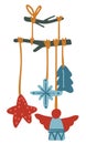 Decoration for xmas, hanging wooden cuts on stick
