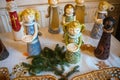 Decorations for Christmas holiday. Angels on the table, handmade by children Royalty Free Stock Photo