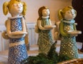 Decorations for Christmas holiday. Angels on the table, handmade by children Royalty Free Stock Photo