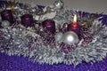 First sunday in advent concept xmas light with candles ball bauble stars.Studio shot of a nice advent wreath with baubles and burn Royalty Free Stock Photo