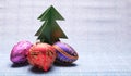 Christmas balls and tree on a blue background