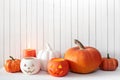Decorations for Halloween against the wall of white boards Royalty Free Stock Photo