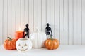 Decorations for Halloween against the wall of white boards Royalty Free Stock Photo