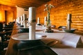 Dining table decorated with wedding decoration on the table