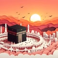 Decorations paper cutout sunset mekkah mosque alharam ai generator Royalty Free Stock Photo