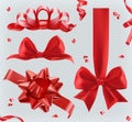 Decorations. Red bows. set of vector icons Royalty Free Stock Photo