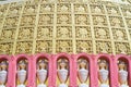 decorations of the wall of Sitagu International Buddhist Academy stupa with vases in terracotta niches and gilt ornate pannels, Sa Royalty Free Stock Photo