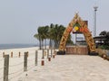 Decorations on a white sandy beach north of Jakarta