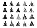 Decorative abstract black silhouettes of christmas trees. Fir tree. Pine tree. Spruce tree Royalty Free Stock Photo