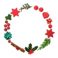 Decorative Abstract Christmas Wreath with Baubles and Flora Royalty Free Stock Photo