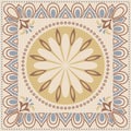 Decorative abstract colorful background, square geometric floral pattern with ornate lace frame, tribal ethnic ornament.