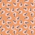 Decorative abstract little pear fruits seamless pattern. Orange background. Food summer harvest backdrop Royalty Free Stock Photo