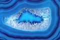 Decorative agate slab. Blue semi-precious stone. Abstract background for design