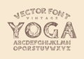 Decorative alphabet in ancient style. Yoga and letters. Indian monk man in various poses. Old Font for labels. Vintage Royalty Free Stock Photo