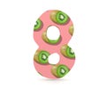Decorative alphabet digit one symbol used Kiwi pattern- 8. 3d rendering illustration. Isolated on white background.