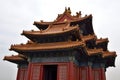 Decorative ancient pavilion with ornamented ridge in Forbidden City, Beijing, China. Royalty Free Stock Photo