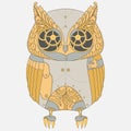 Decorative animal. Steampunk owl. Retro, vintage vector illustration..