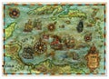 Ancient Caribbean Sea map with pirate ships and islands Royalty Free Stock Photo