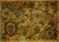 Ancient pirate map with treasure islands, compass, old ships on antique texture background Royalty Free Stock Photo