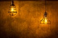 Decorative antique edison style light bulbs against brick wall background. Royalty Free Stock Photo