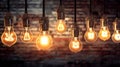 Decorative Antique Edison Style Light Bulbs Against Brick Wall Background for Vintage Lamp Enthusiasts. created with Generative AI Royalty Free Stock Photo