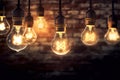 Decorative Antique Edison Style Light Bulbs Against Brick Wall Background for Vintage Lamp Enthusiasts. created with Generative AI Royalty Free Stock Photo