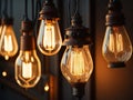 Decorative antique Edison style light bulbs. ai generative