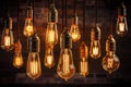 Decorative antique Edison style light bulbs different illustration. AI generative