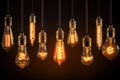 Decorative antique Edison style light bulbs different illustration. AI generative