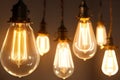 Decorative antique Edison style light bulbs. Generative AI