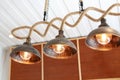 Decorative antique light bulbs against in the Cafe Royalty Free Stock Photo