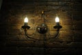 Decorative antique vintage style light bulbs brick wall Royalty Free Stock Photo