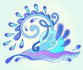 Decorative aquatic blue wave with sparks and drops Royalty Free Stock Photo