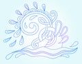 Decorative aquatic blue wave with sparks and drops Royalty Free Stock Photo